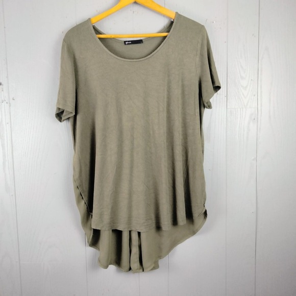 Gibson Tunic Top Women XL Army Olive Green High Low Slub Knit Drape Loose Goblin - Picture 1 of 9
